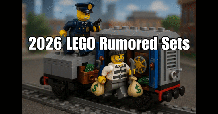 LEGO scene of a bank heist on a train