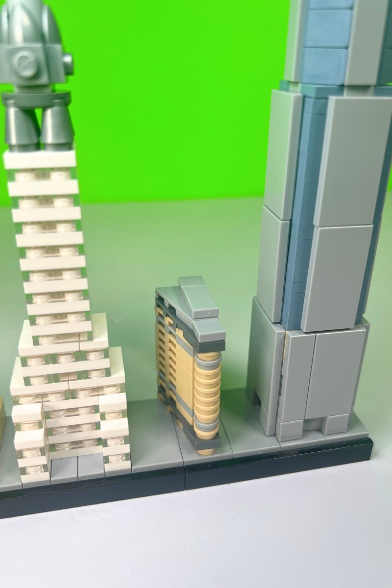 Close-up view of the LEGO Flatiron Building