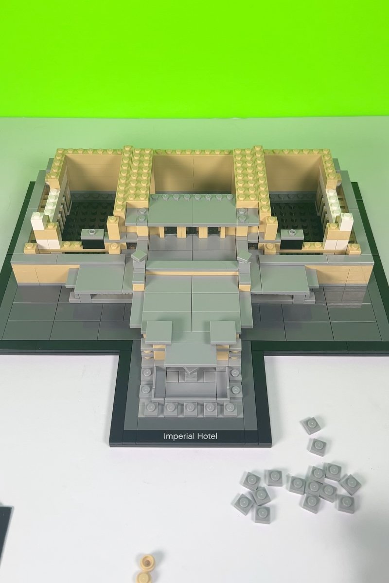 The walls fully built on the base of the LEGO Imperial Hotel