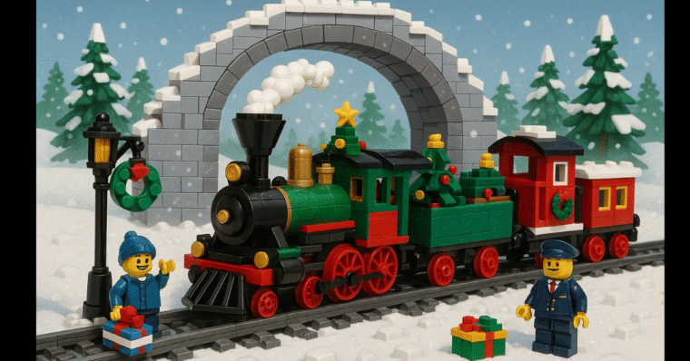 Winter train scene made from LEGO