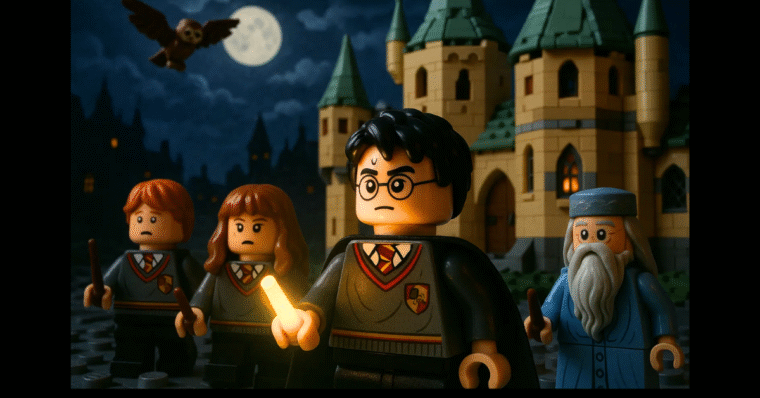A scene from Harry Potter built entirely from LEGO bricks