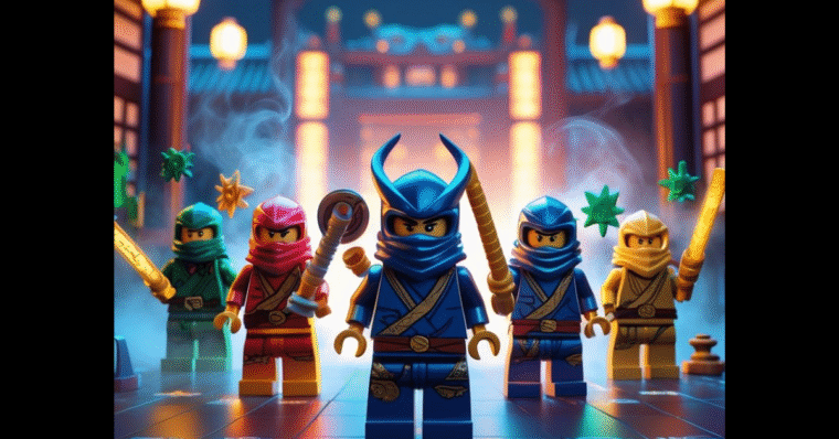 LEGO Ninjago figures standing in a row together